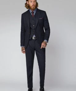 Gibson London Christopher Chalk Stripe Jacket Navy New In