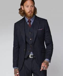 Gibson London Christopher Chalk Stripe Jacket Navy New In