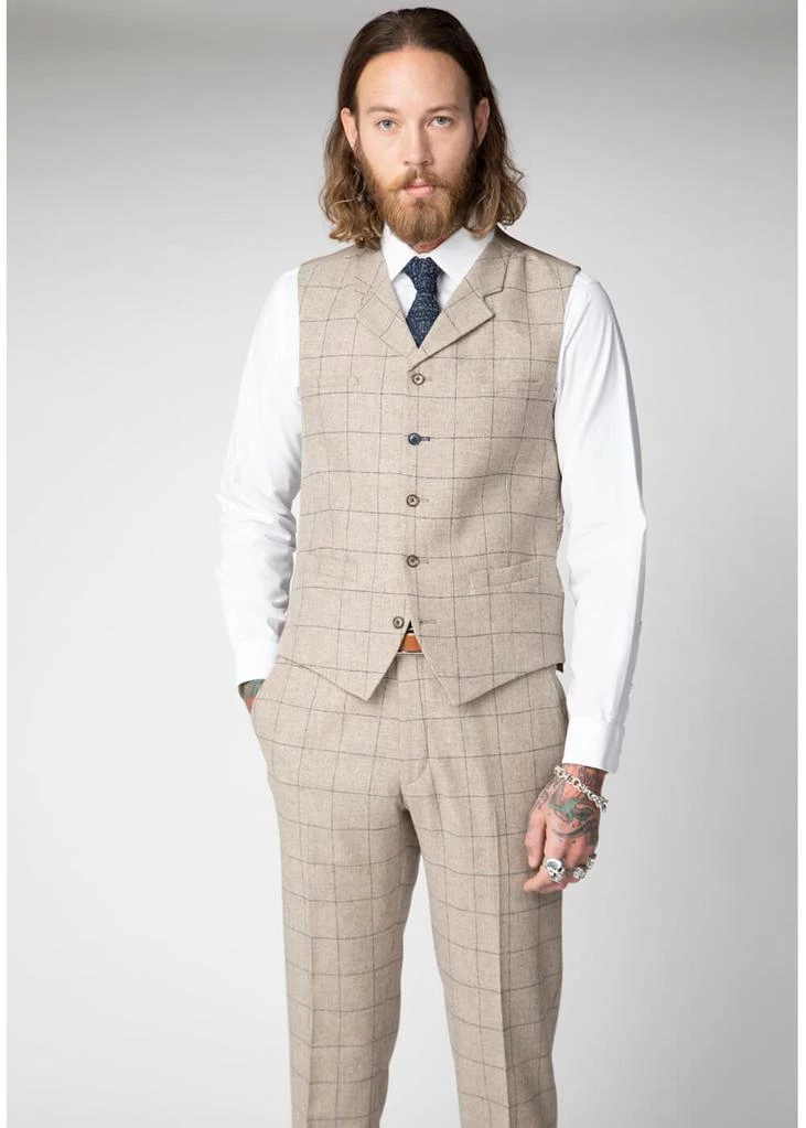 New In Gibson London Stefan Check Tweed Waistcoat Stone
