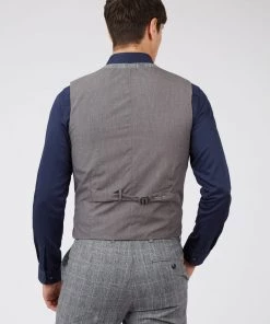Gibson London Daniel Check Waistcoat Grey