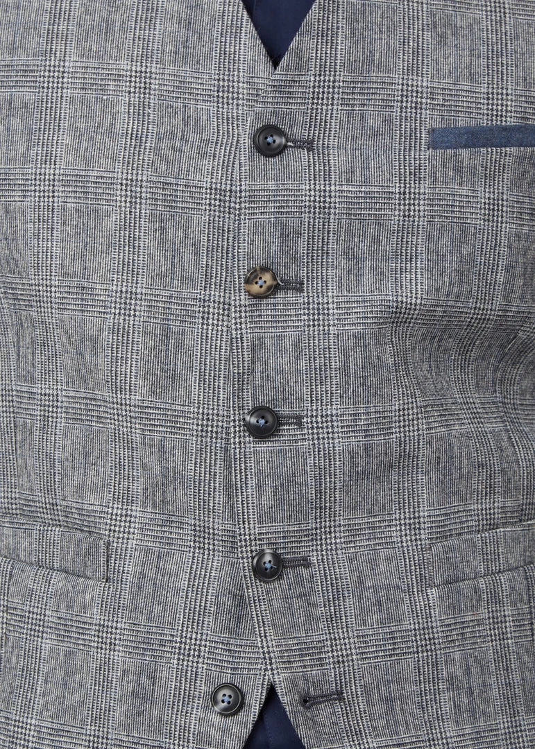 Gibson London Daniel Check Waistcoat Grey