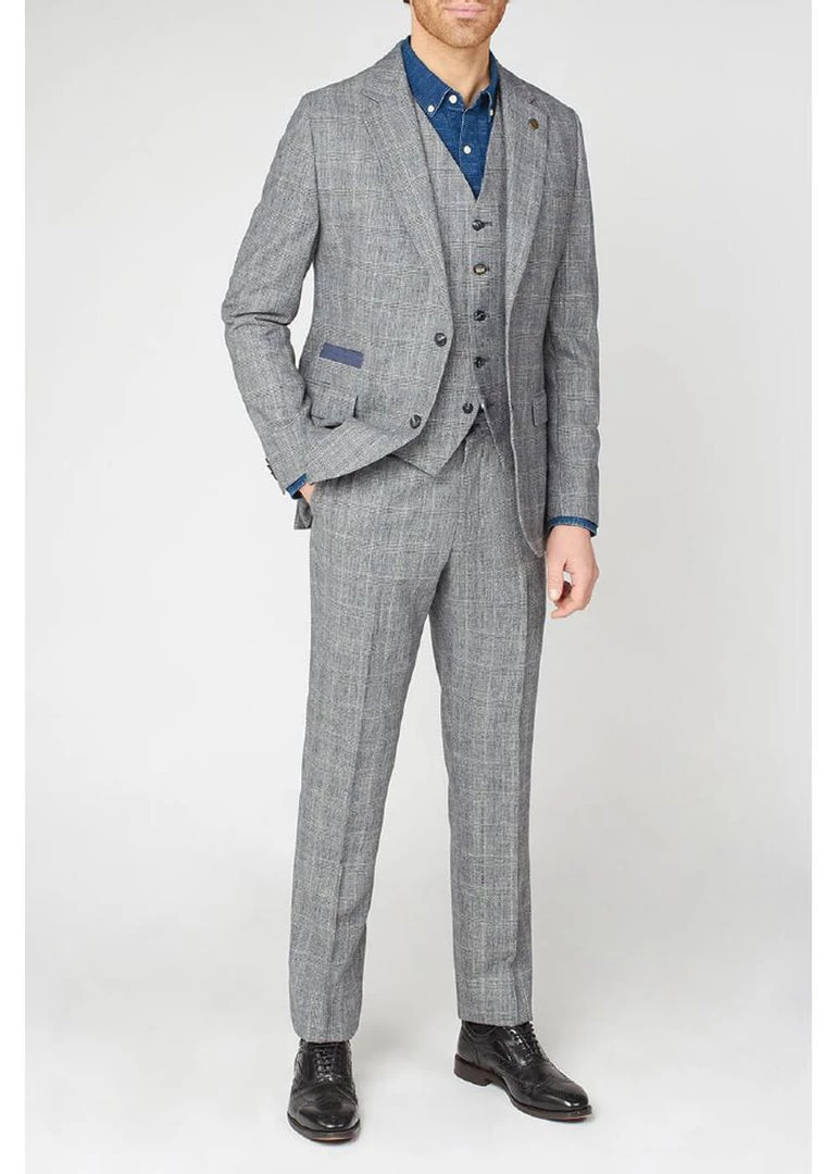 Gibson London Daniel Check Trousers Grey New In