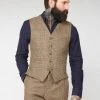 Gibson London Sean Check Waistcoat Brown