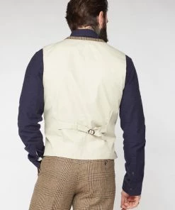 Gibson London Sean Check Waistcoat Brown