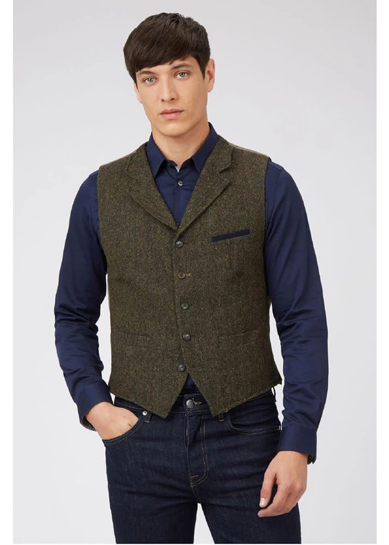New In Gibson London Olly Shetland Waistcoat Green