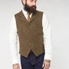 New In Gibson London Freddy Herringbone Waistcoat Brown