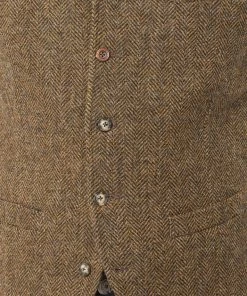 New In Gibson London Freddy Herringbone Waistcoat Brown