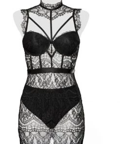 Grey Velvet Tess Lace Set Black
