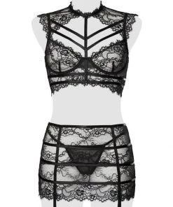 Grey Velvet Lizzy Lace Set Black New In