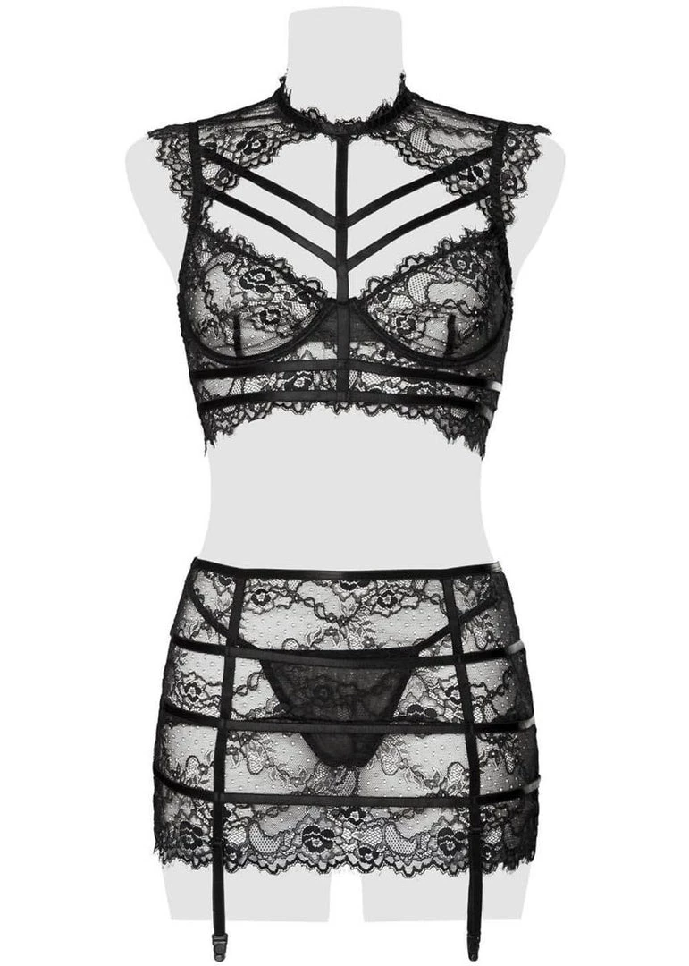 Grey Velvet Lizzy Lace Set Black New In