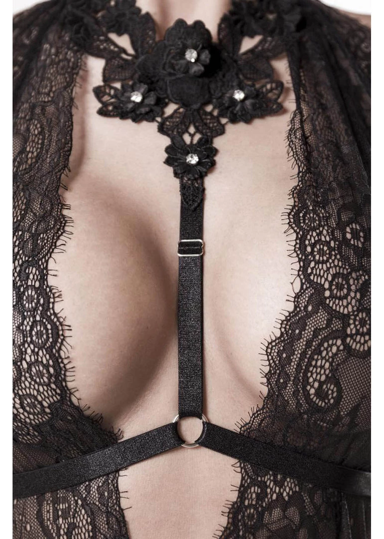 New In Grey Velvet Hannah Lace Set Black
