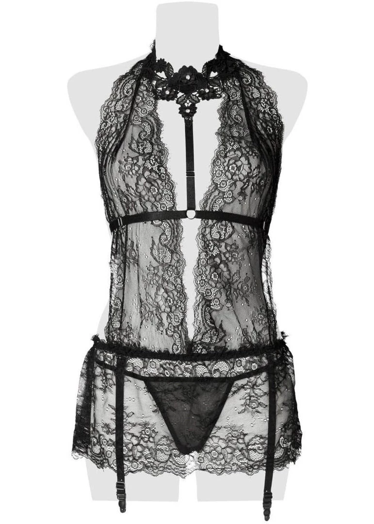New In Grey Velvet Hannah Lace Set Black