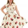 New In Hearts & Roses Delilah Floral 50's Swing Dress Cream