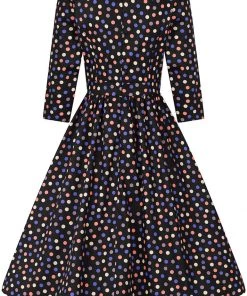 Hearts & Roses Ophelia Polkadot 50's Swing Dress Black New In