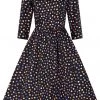 Hearts & Roses Ophelia Polkadot 50's Swing Dress Black New In