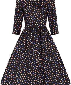 Hearts & Roses Ophelia Polkadot 50's Swing Dress Black New In