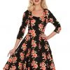 Hearts & Roses Juliet Roses 50's Swing Dress Black