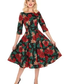 New In Hearts & Roses Anne Manie 50's Swing Dress Black