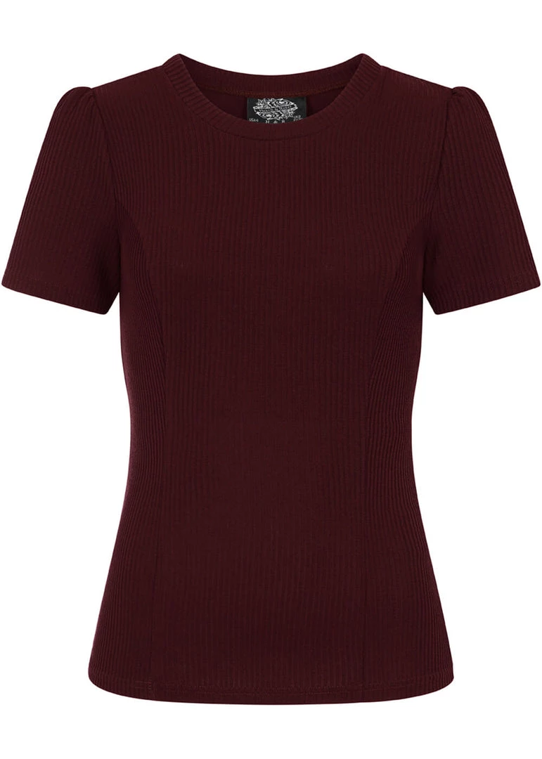 New In Hearts & Roses Susan Knitted 60's Top In Burgundy