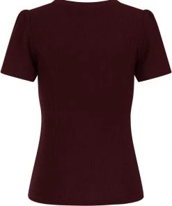 New In Hearts & Roses Susan Knitted 60's Top In Burgundy