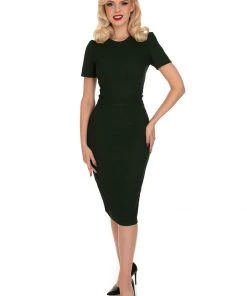 Hearts & Roses Sally Knitted 60's Pencil Skirt Green