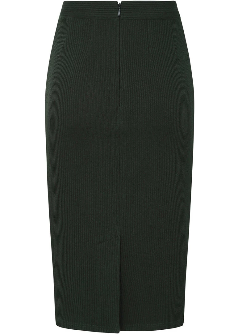 Hearts & Roses Sally Knitted 60's Pencil Skirt Green