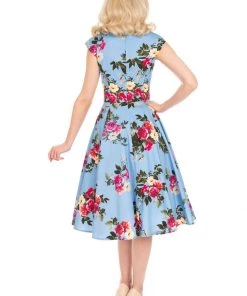 Hearts & Roses Jolene Floral 50's Swing Dress Blue