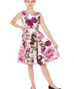 Hearts & Roses Kids Alice Floral 50's Swing Dress Pink New In