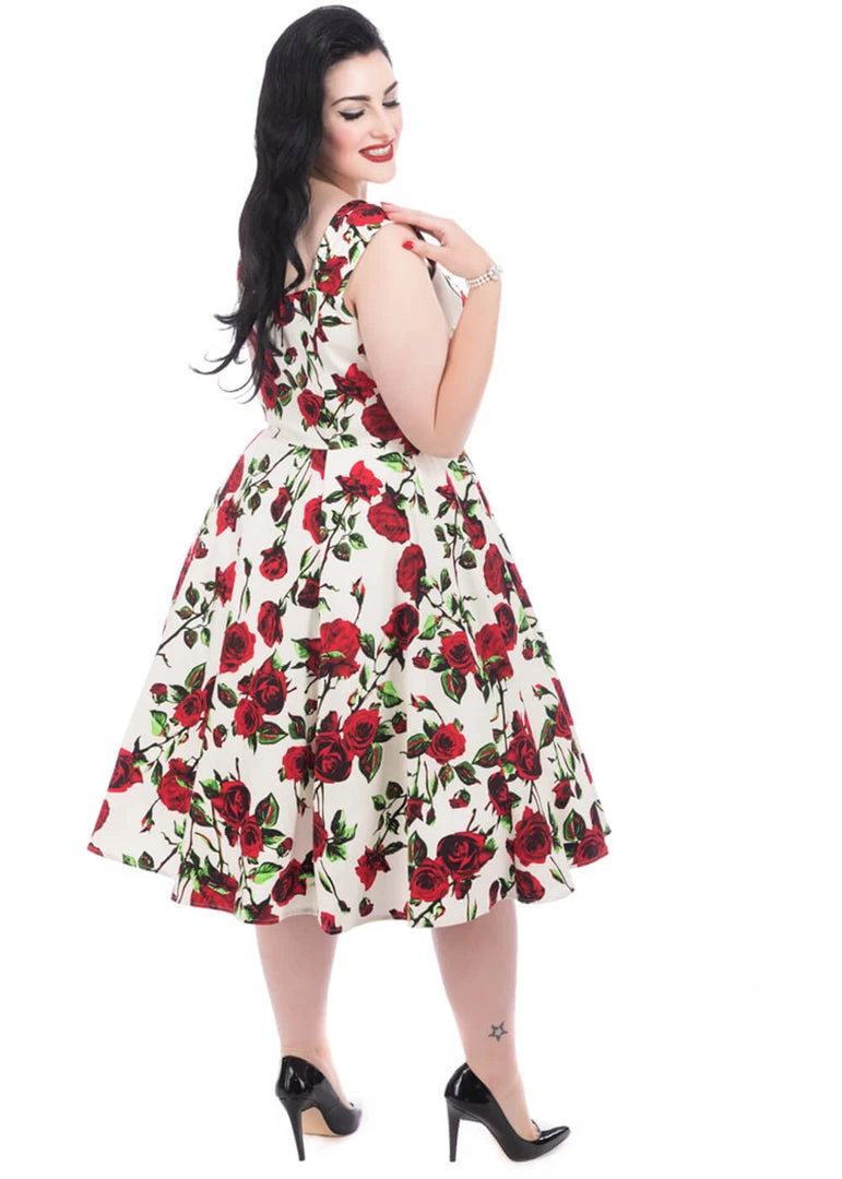 Hearts & Roses With Love 50's Swing Dress Ivory New In
