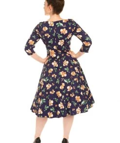 Hearts & Roses Sharon Floral 50's Swing Dress Purple