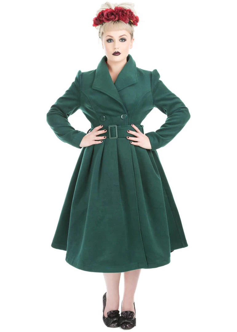 Hearts & Roses Hermeline 50's Swing Coat Teal Green New In