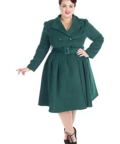 Hearts & Roses Hermeline 50's Swing Coat Teal Green New In