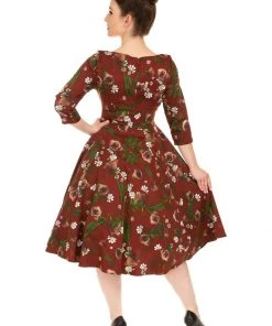 New In Hearts & Roses Francis Floral 50's Swing Dress Burgundy