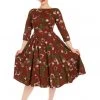 New In Hearts & Roses Francis Floral 50's Swing Dress Burgundy