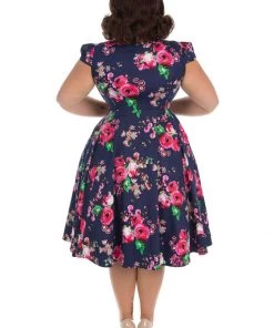 Hearts & Roses Midnight Garden 50's Swing Dress Navy