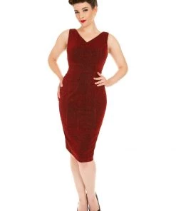 Hearts & Roses Ariel Sparkle 50's Pencil Dress Red