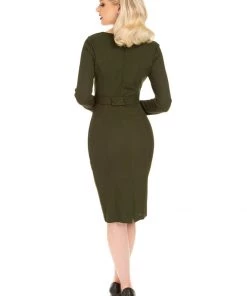 Hearts & Roses Cassia 50's Wiggle Pencil Dress Green New In