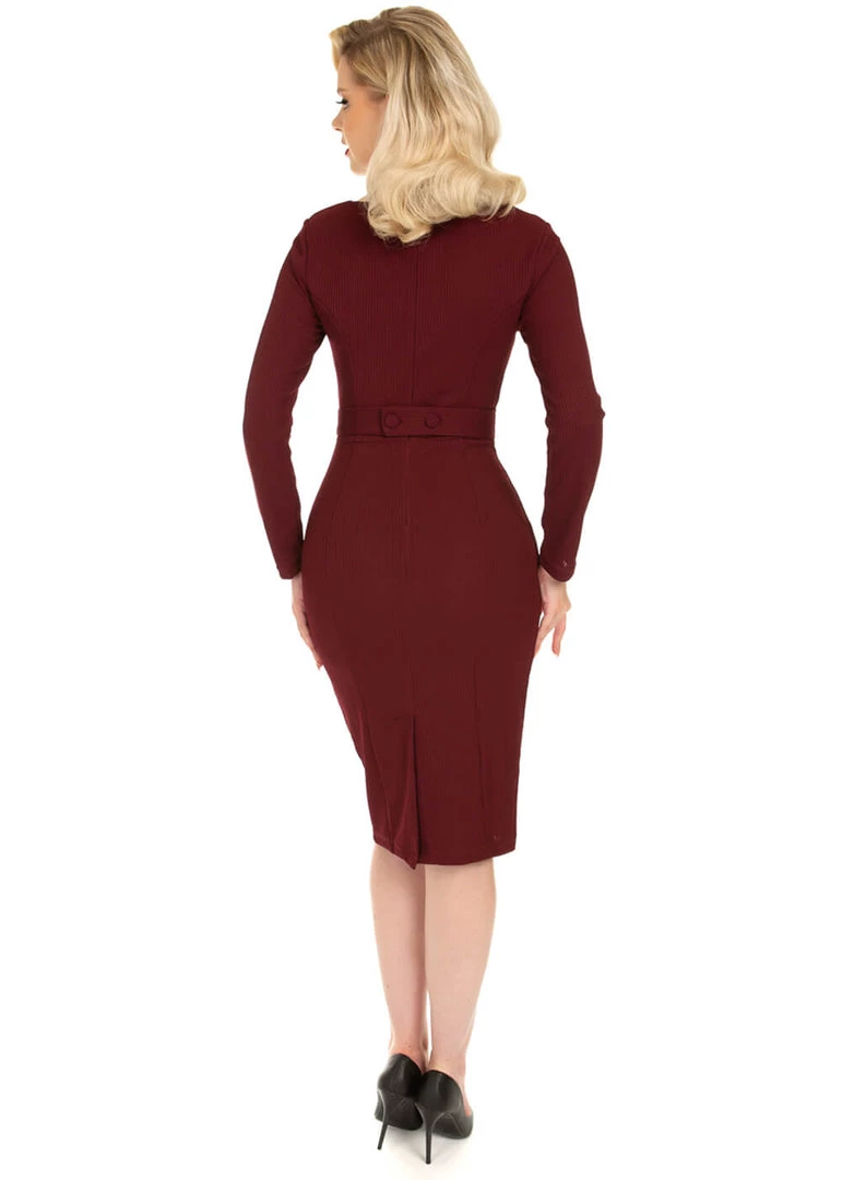 Hearts & Roses Cassia 50's Wiggle Pencil Dress Burgundy