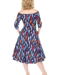New In Hearts & Roses Ruby Goldfish 50's Swing Dress Blue