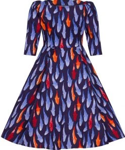 New In Hearts & Roses Ruby Goldfish 50's Swing Dress Blue