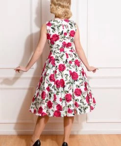 Hearts & Roses Hazel Floral 50's Swing Dress Ivory