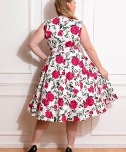 Hearts & Roses Hazel Floral 50's Swing Dress Ivory