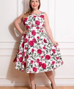 Hearts & Roses Hazel Floral 50's Swing Dress Ivory