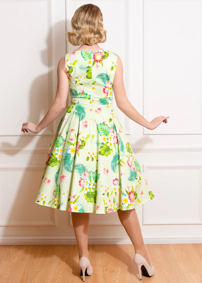 Hearts & Roses Luisa Tropical 50's Swing Dress Yellow