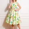 Hearts & Roses Luisa Tropical 50's Swing Dress Yellow