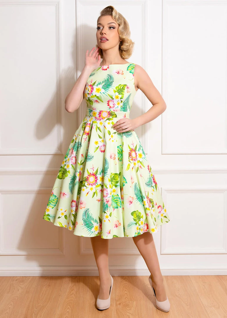Hearts & Roses Luisa Tropical 50's Swing Dress Yellow