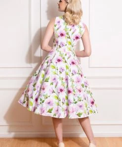 Hearts & Roses Naomi Floral 50's Swing Dress White New In