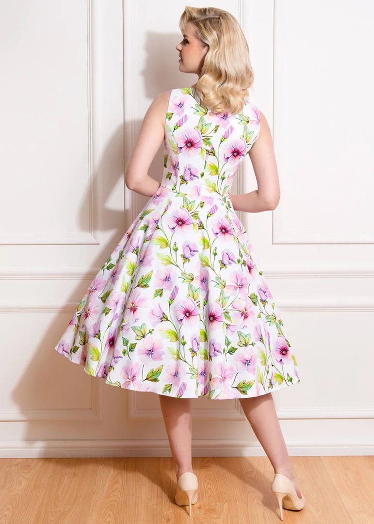 Hearts & Roses Naomi Floral 50's Swing Dress White New In