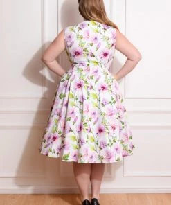 Hearts & Roses Naomi Floral 50's Swing Dress White New In