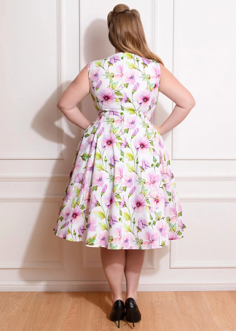 Hearts & Roses Naomi Floral 50's Swing Dress White New In